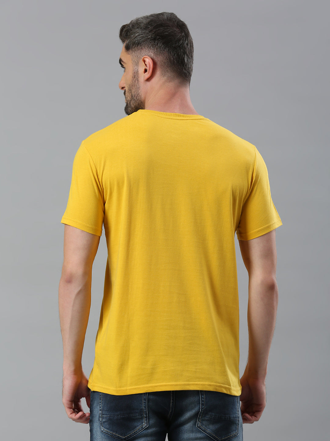 Mustard Printed Regular Fit Half Sleeve T-Shirt