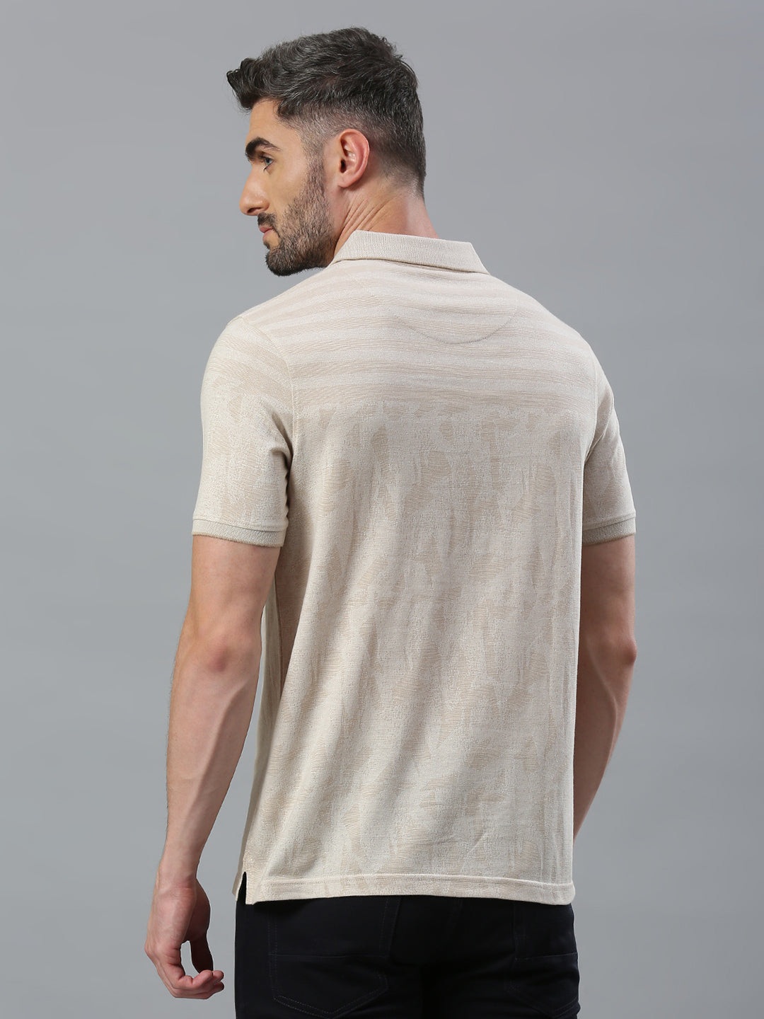 Beige Solid Regular Fit Half Sleeve T-Shirt