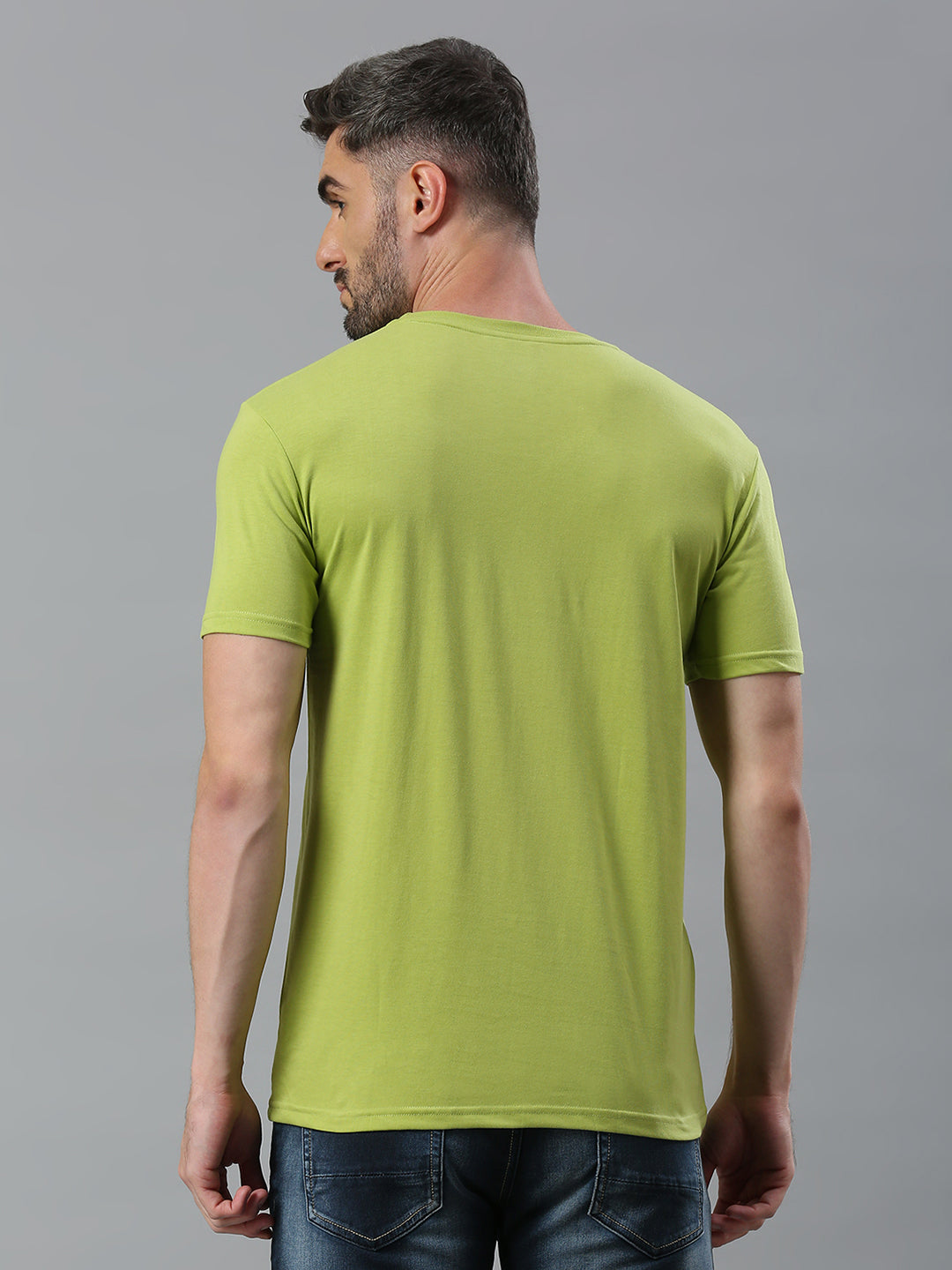 Lime Green Printed Regular Fit Half Sleeve T-Shirt