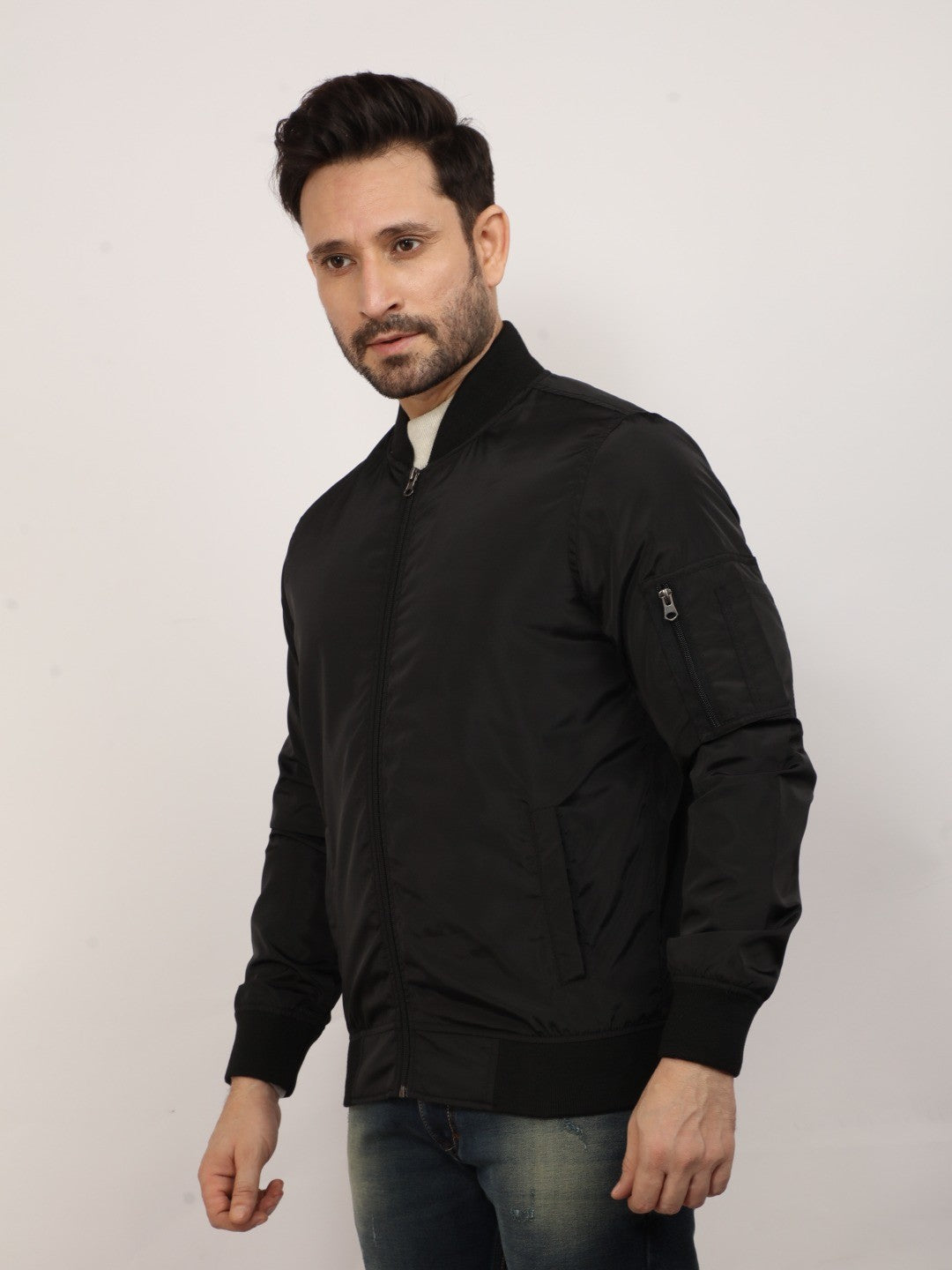 Black Solid  Crew Jacket