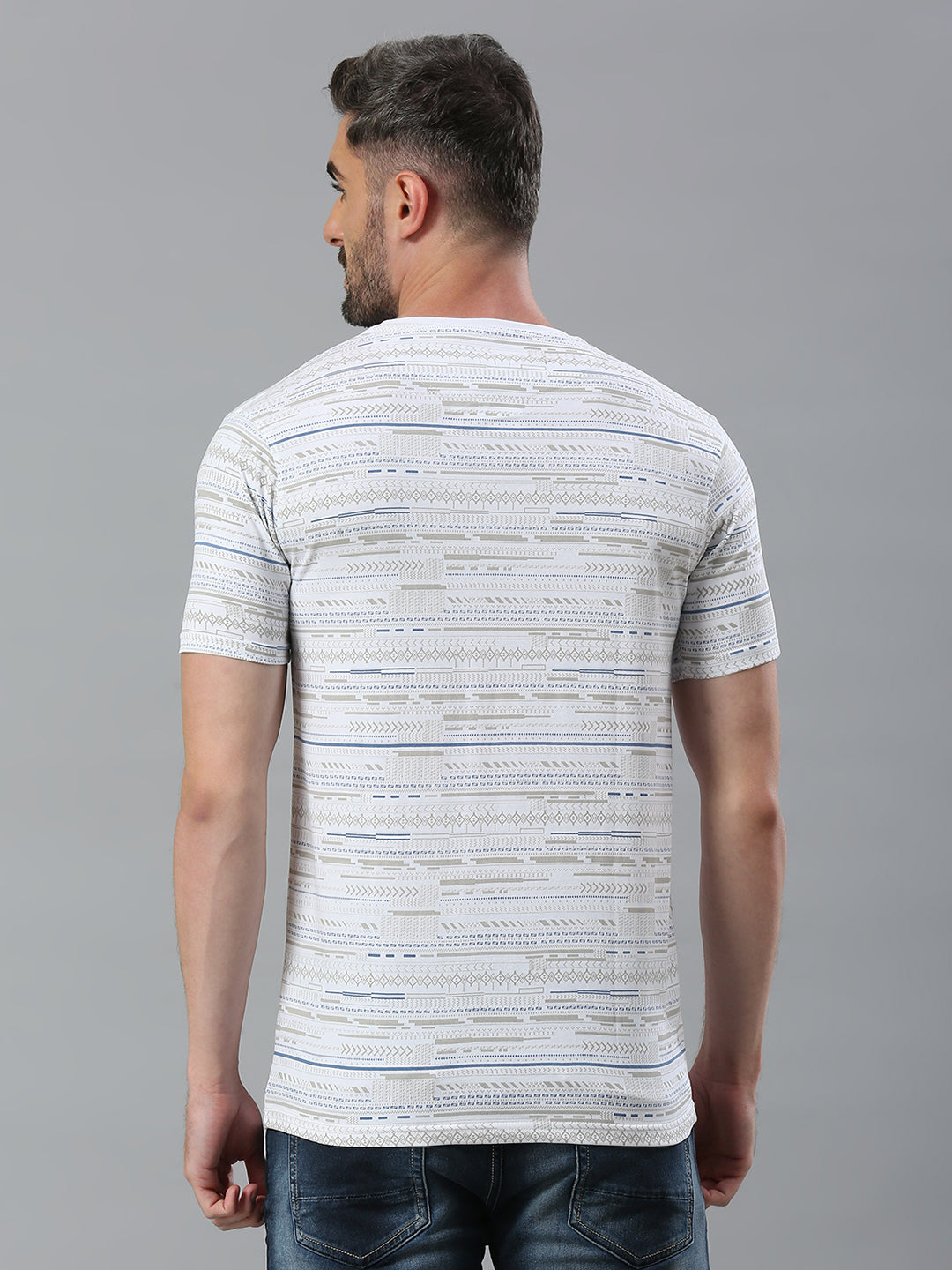 White Printed Regular Fit Half Sleeve T-Shirt