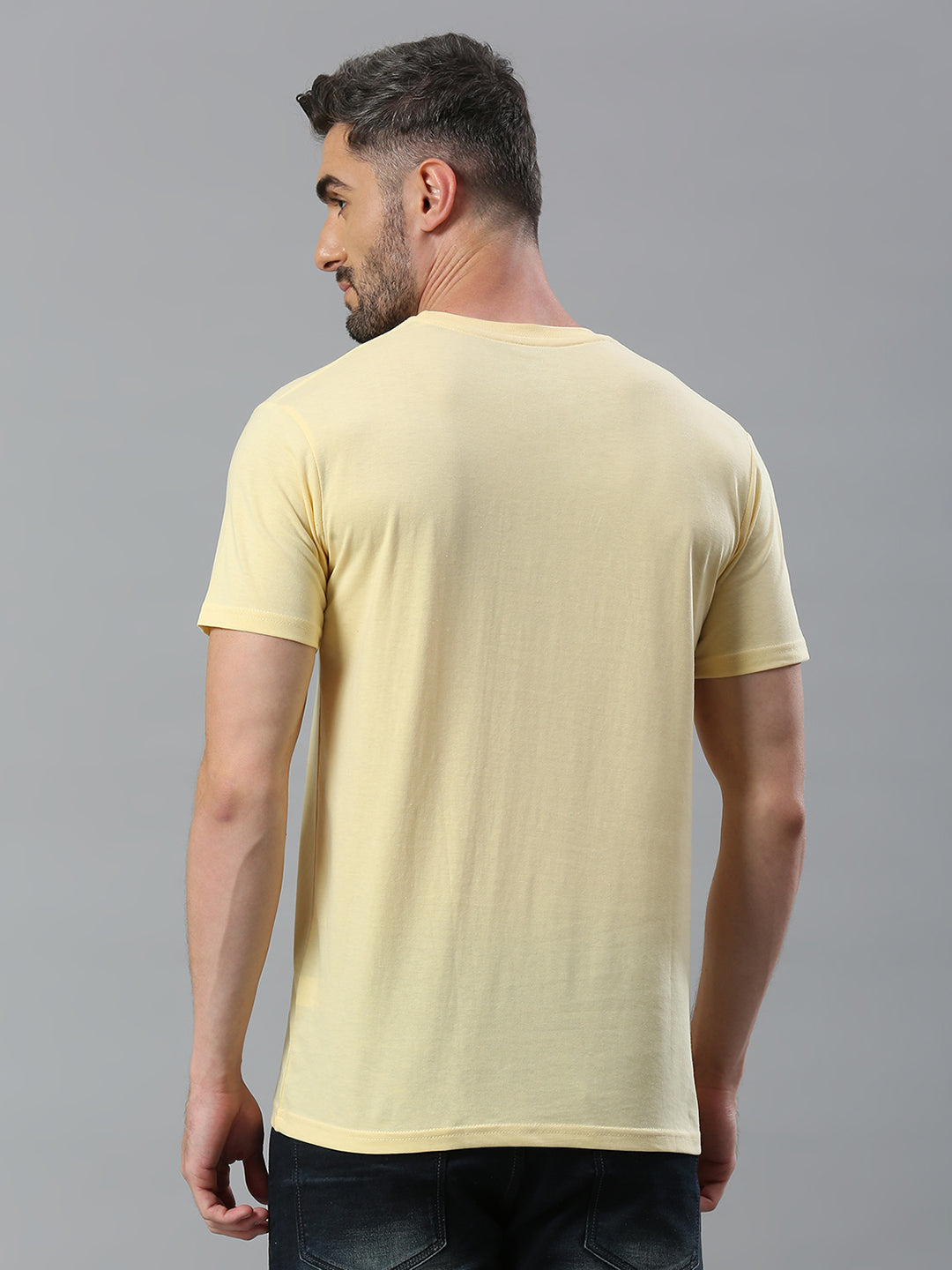 Yellow Printed Regular Fit Half Sleeve T-Shirt