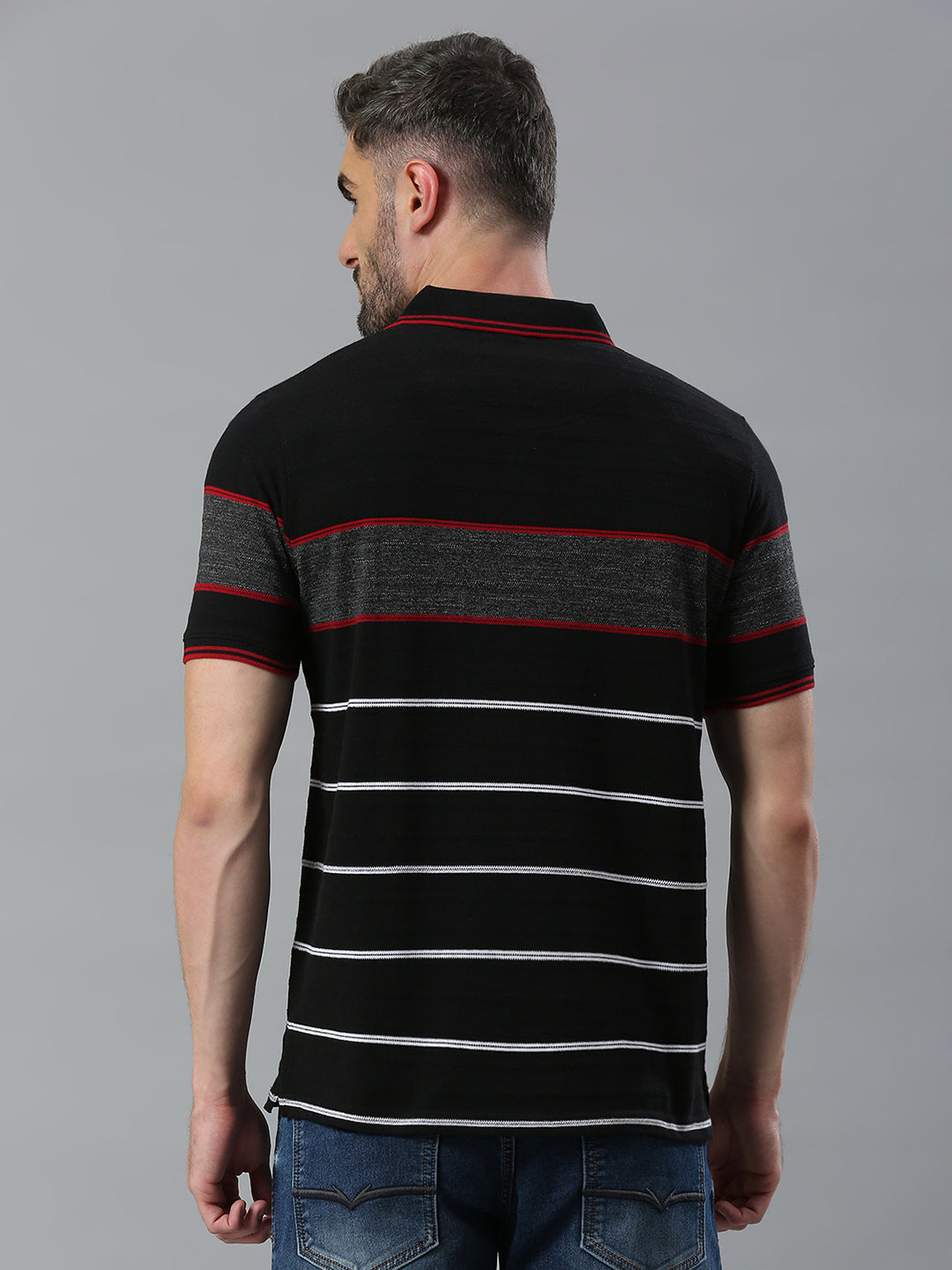 Black Red Striped Regular Fit Half Sleeve T-Shirt