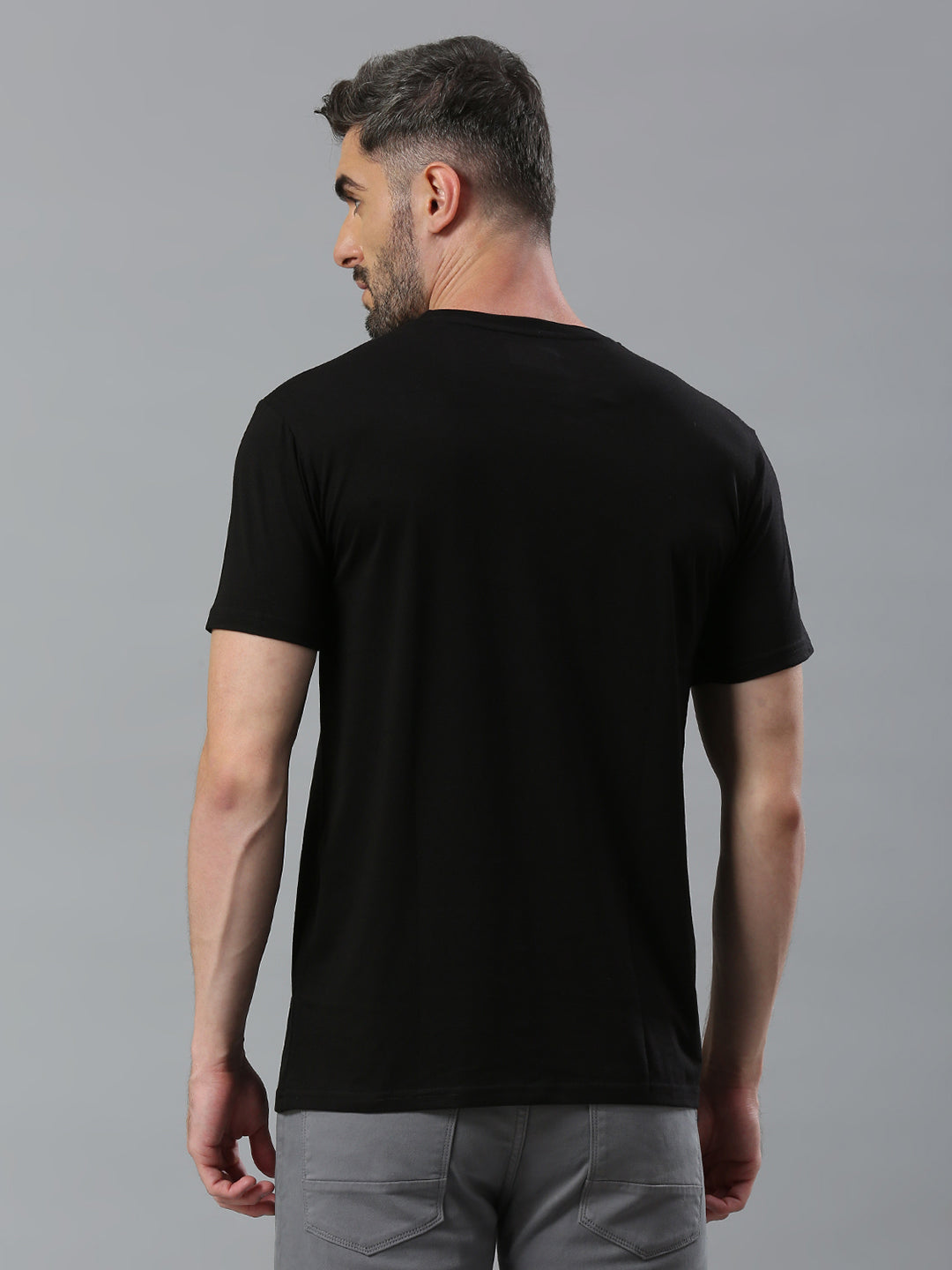 Black Printed Regular Fit Half Sleeve T-Shirt