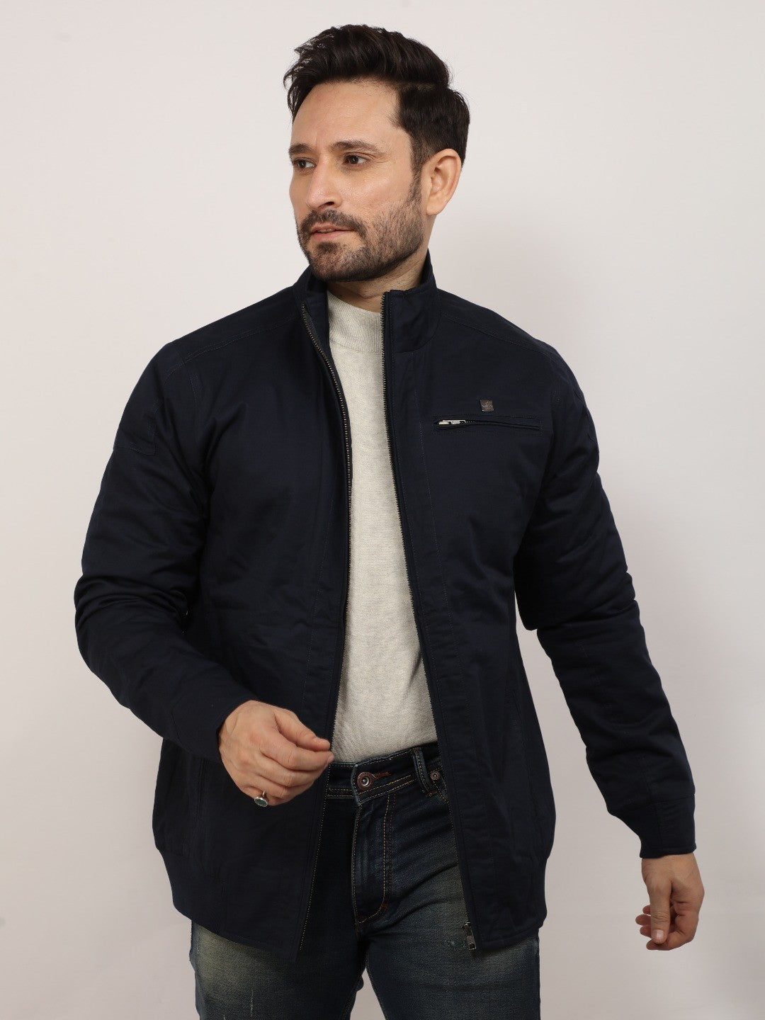 Navy Solid Band Jacket