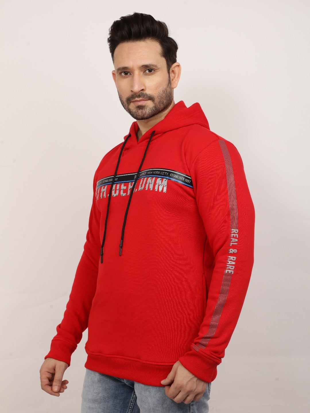 Red Printed Hooded Sweatshirt