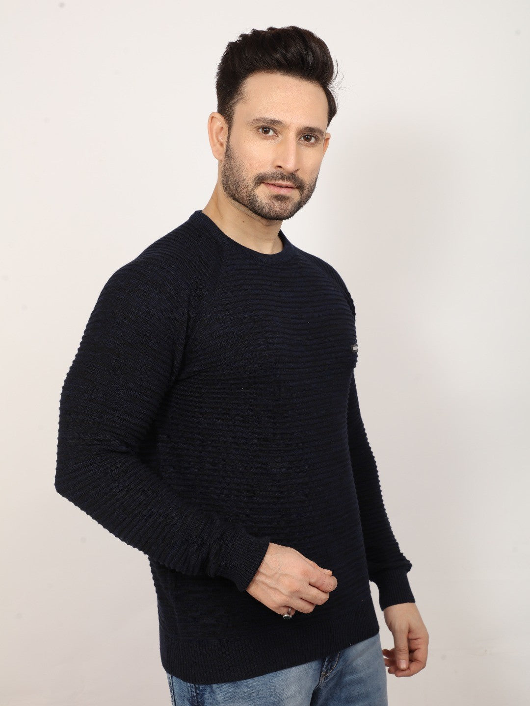 Black Navy Solid Sweater