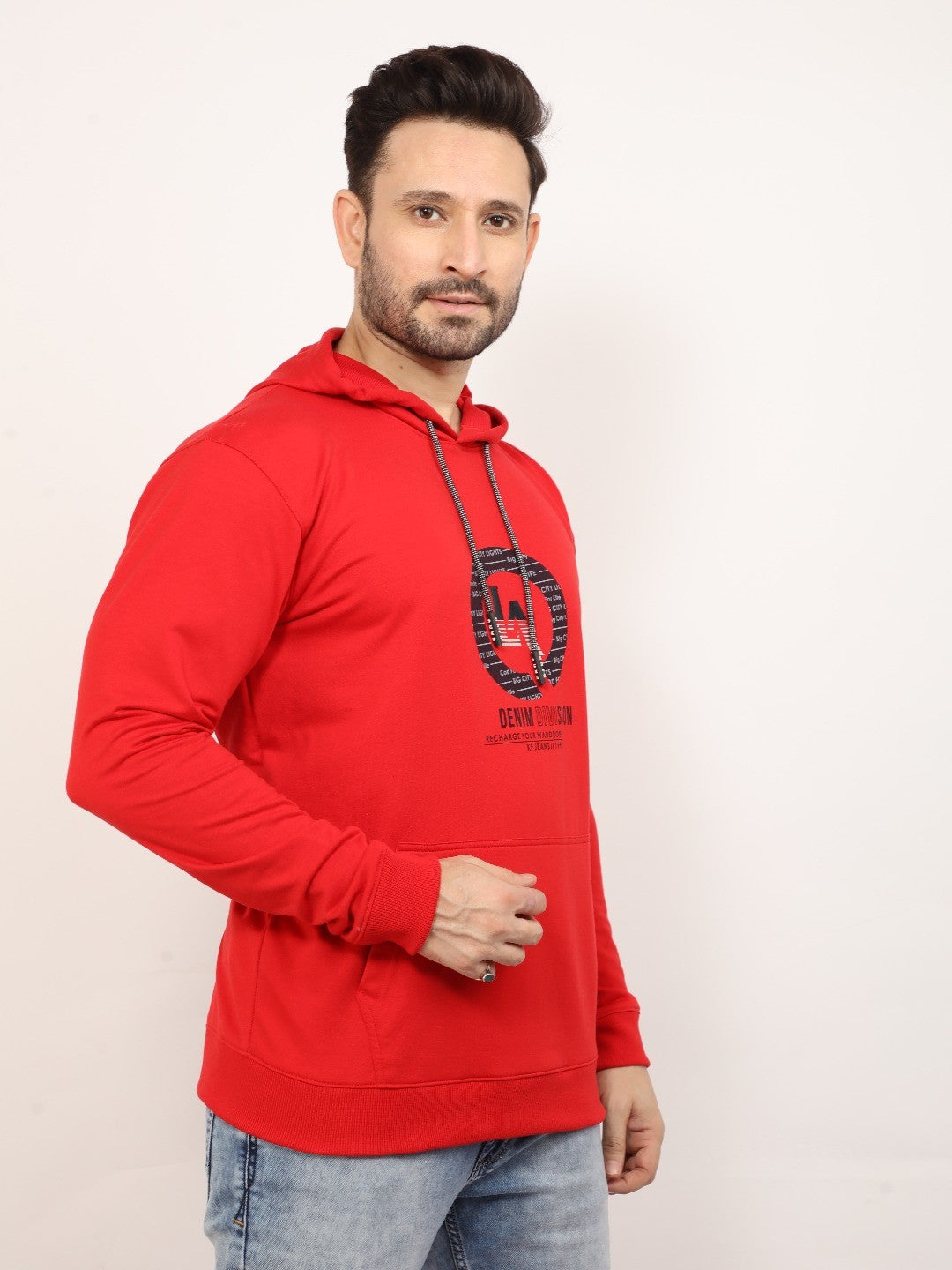 Red Printed Hooded Sweatshirt