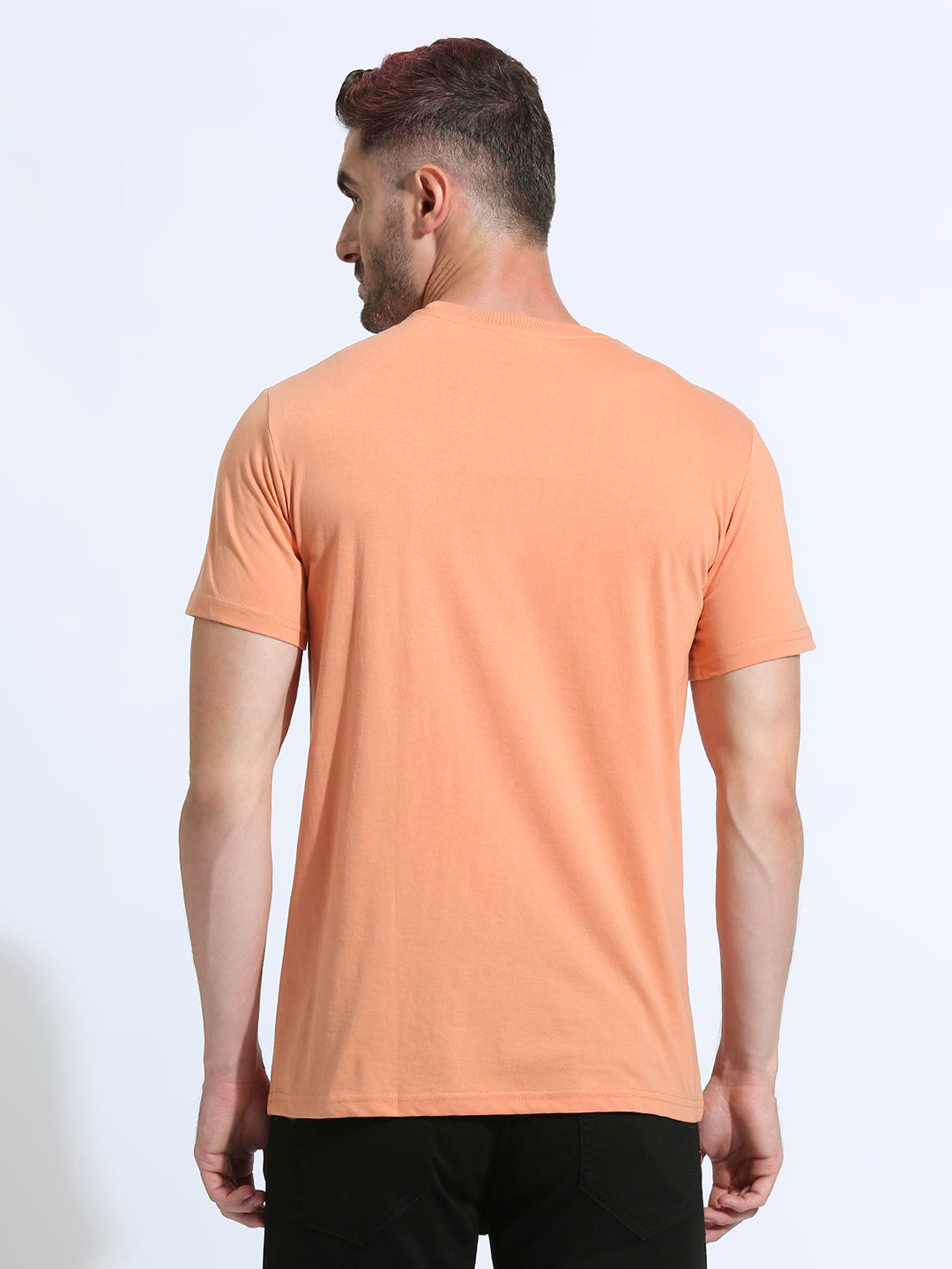 Orange Printed Regular Fit Half Sleeve T-Shirt