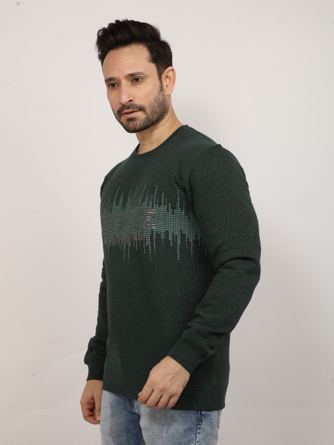 Green Melange Printed Sweatshirt