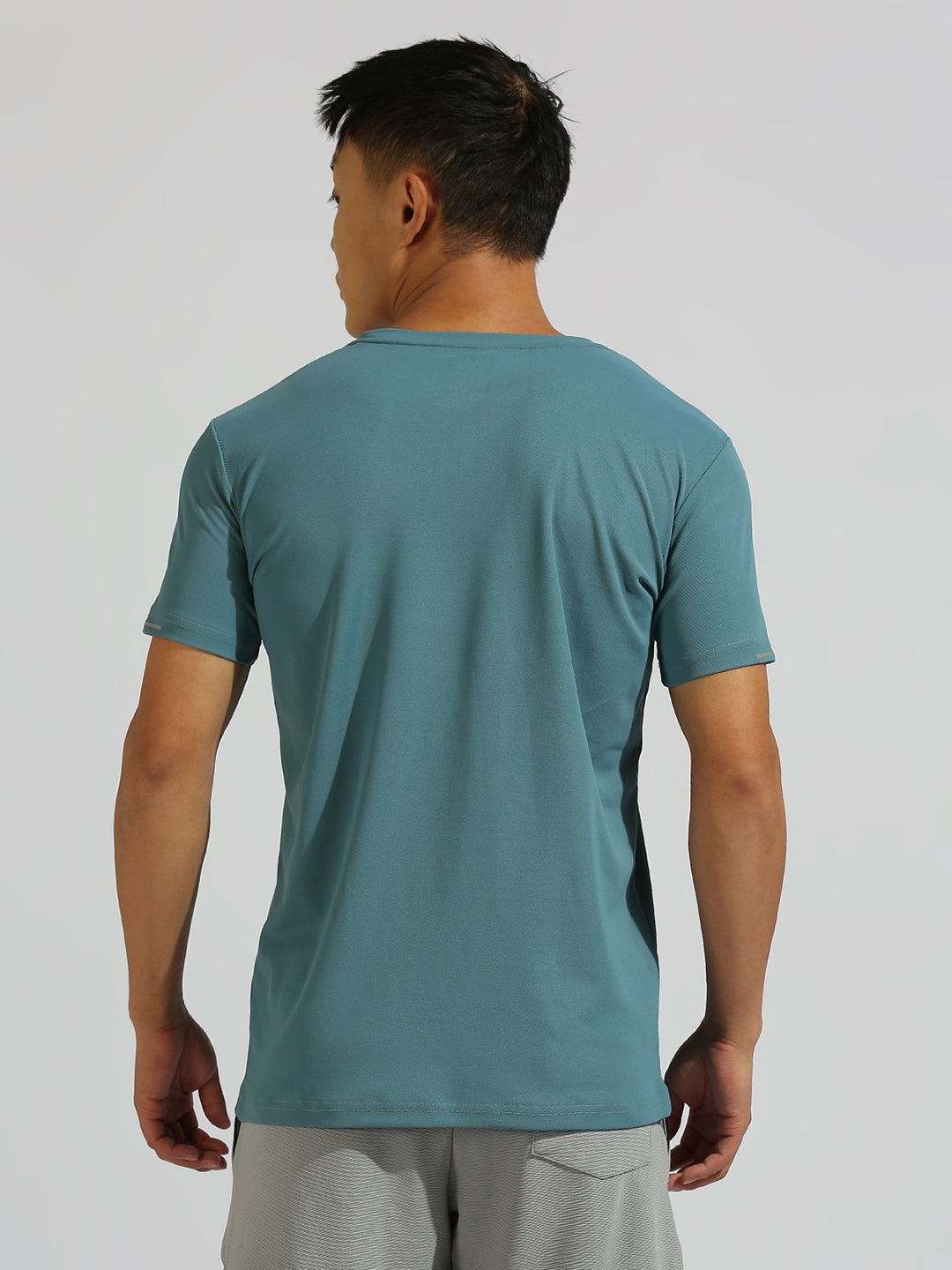 Teal Blue Printed Regular Fit Half Sleeve T-Shirt