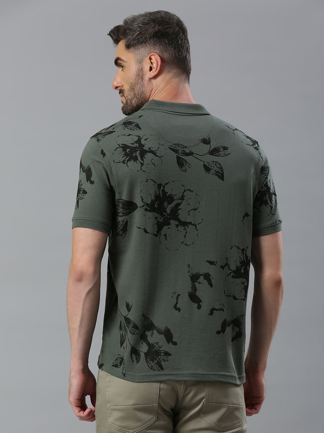 Dusty Green Printed Regular Fit Half Sleeve T-Shirt