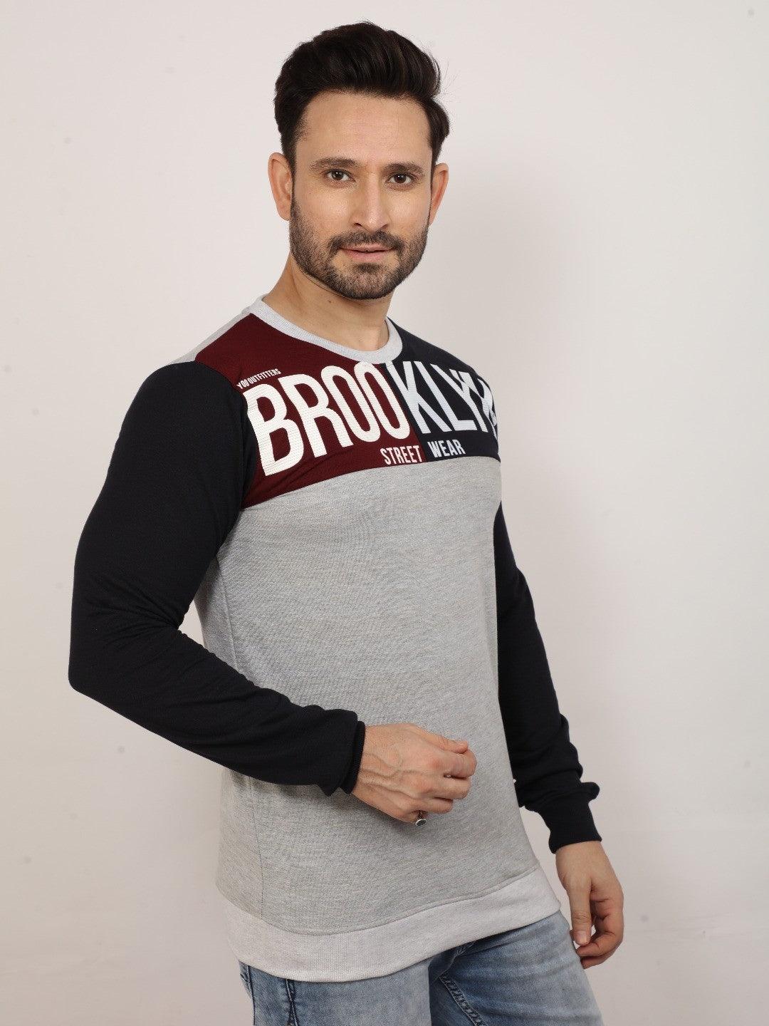 Grey Melange Printed Sweatshirt