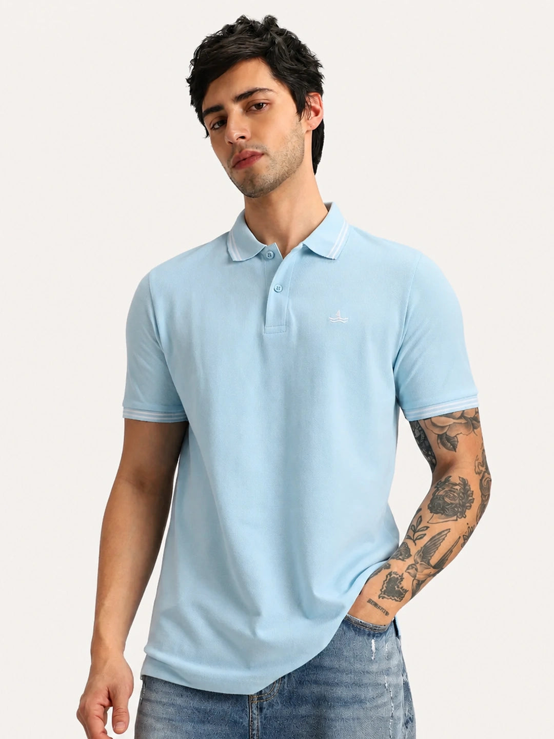 Sky Blue Selfmade Solid Polo T-Shirt