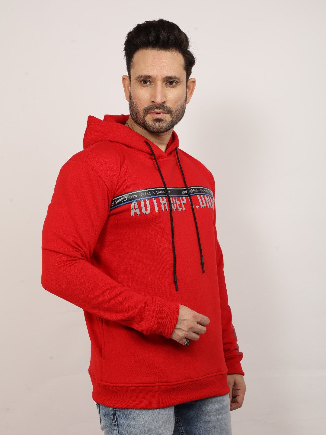 Red Printed Hooded Sweatshirt