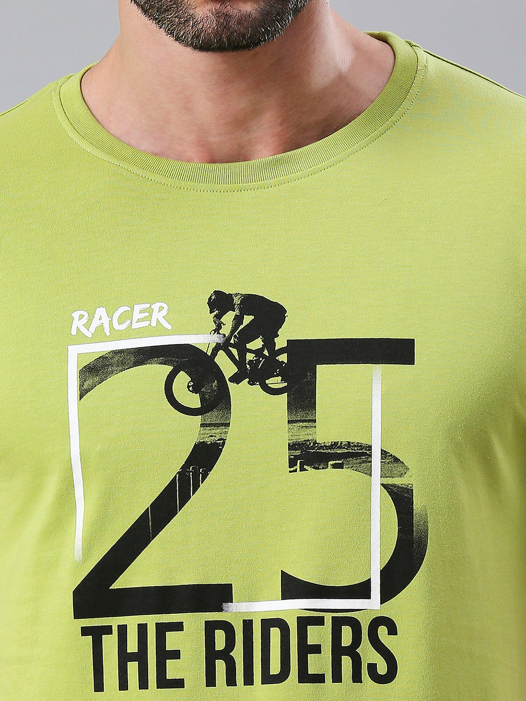 Lime Green Printed Regular Fit Half Sleeve T-Shirt