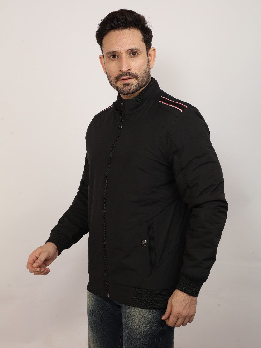 Black Solid Zipper Jacket