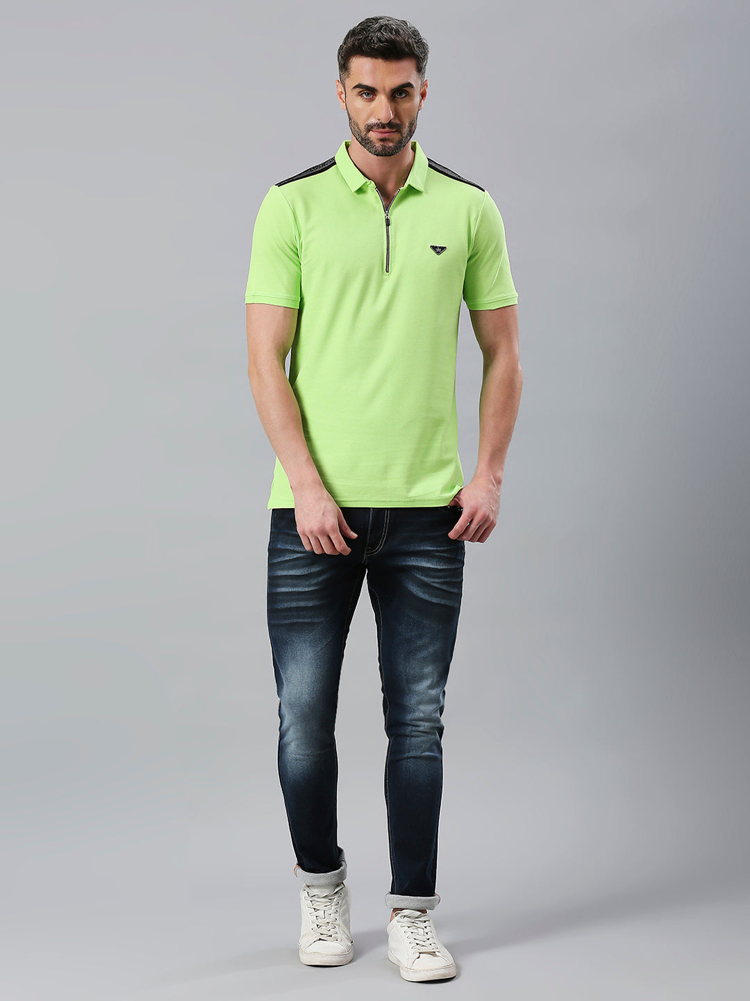 Neon Green Solid Regular Fit Half Sleeve T-Shirt