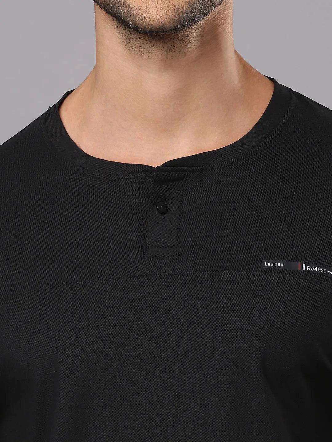 Minimal X Black Henley Neck T-Shirt