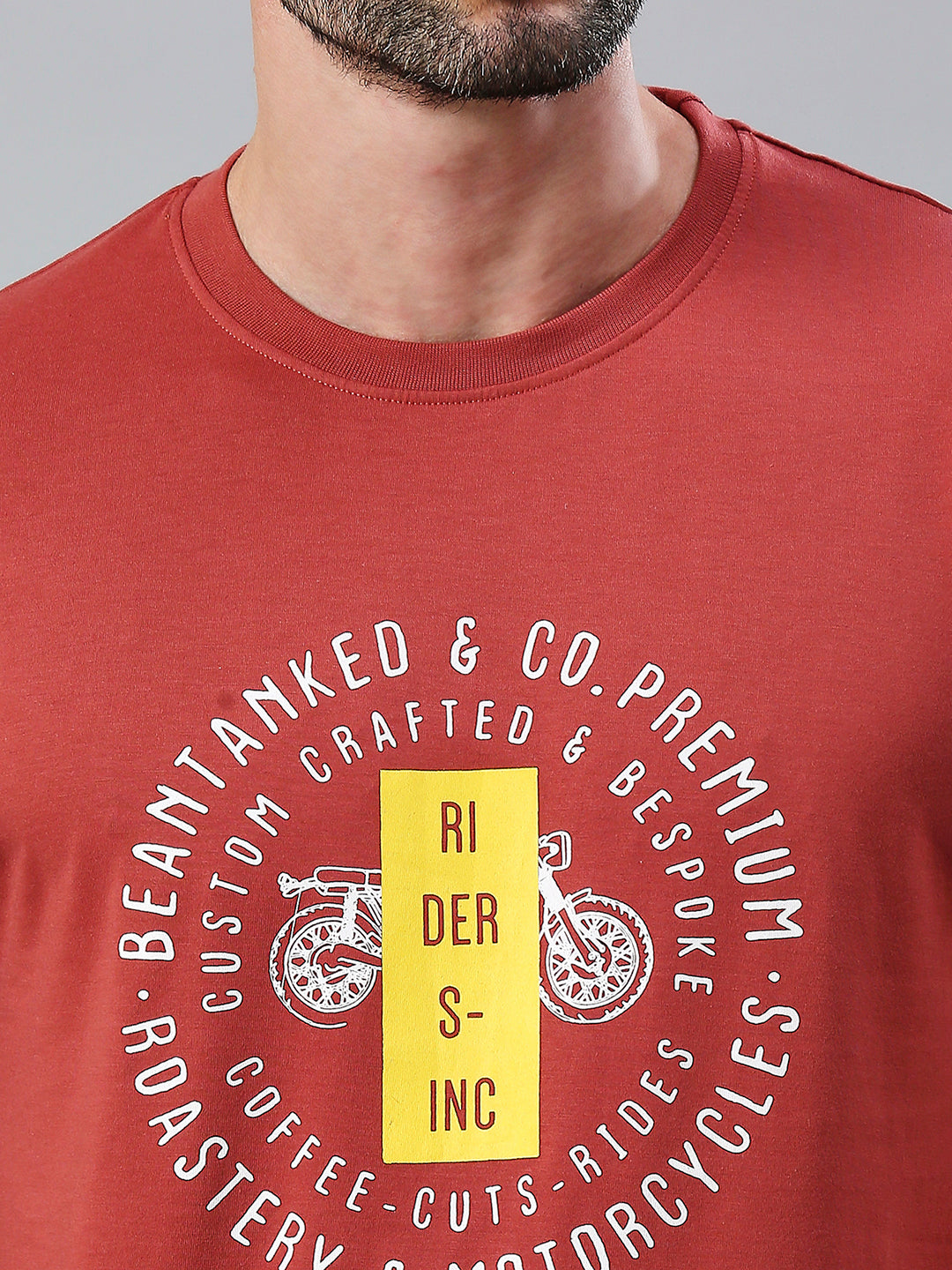 Brick Red Printed Regular Fit Half Sleeve T-Shirt