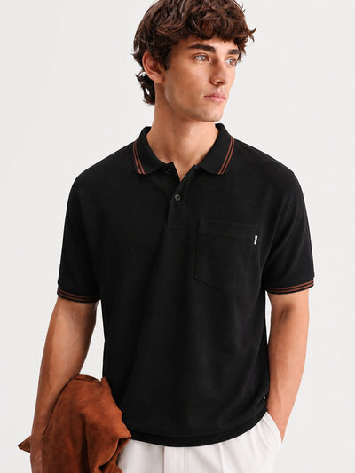 Black Pocket Polo T-Shirt