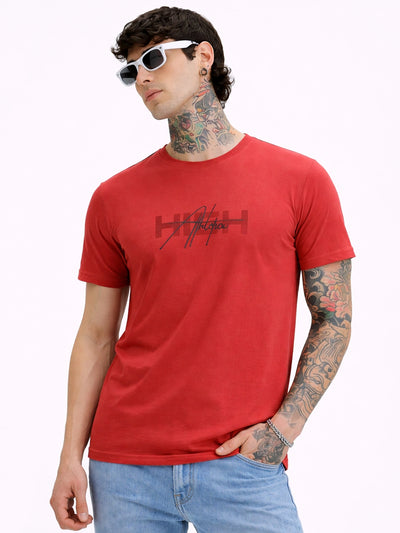 Brick Red Printed Crew T-Shirt