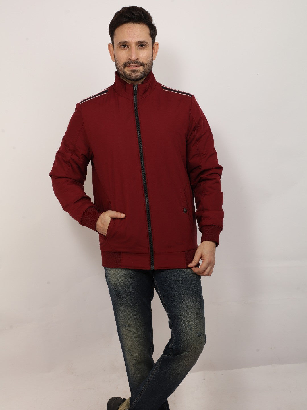 Maroon Solid Full Zip Jacket