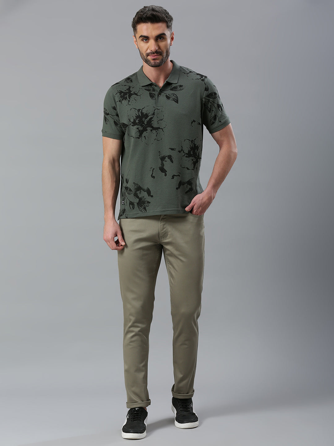 Dusty Green Printed Regular Fit Half Sleeve T-Shirt