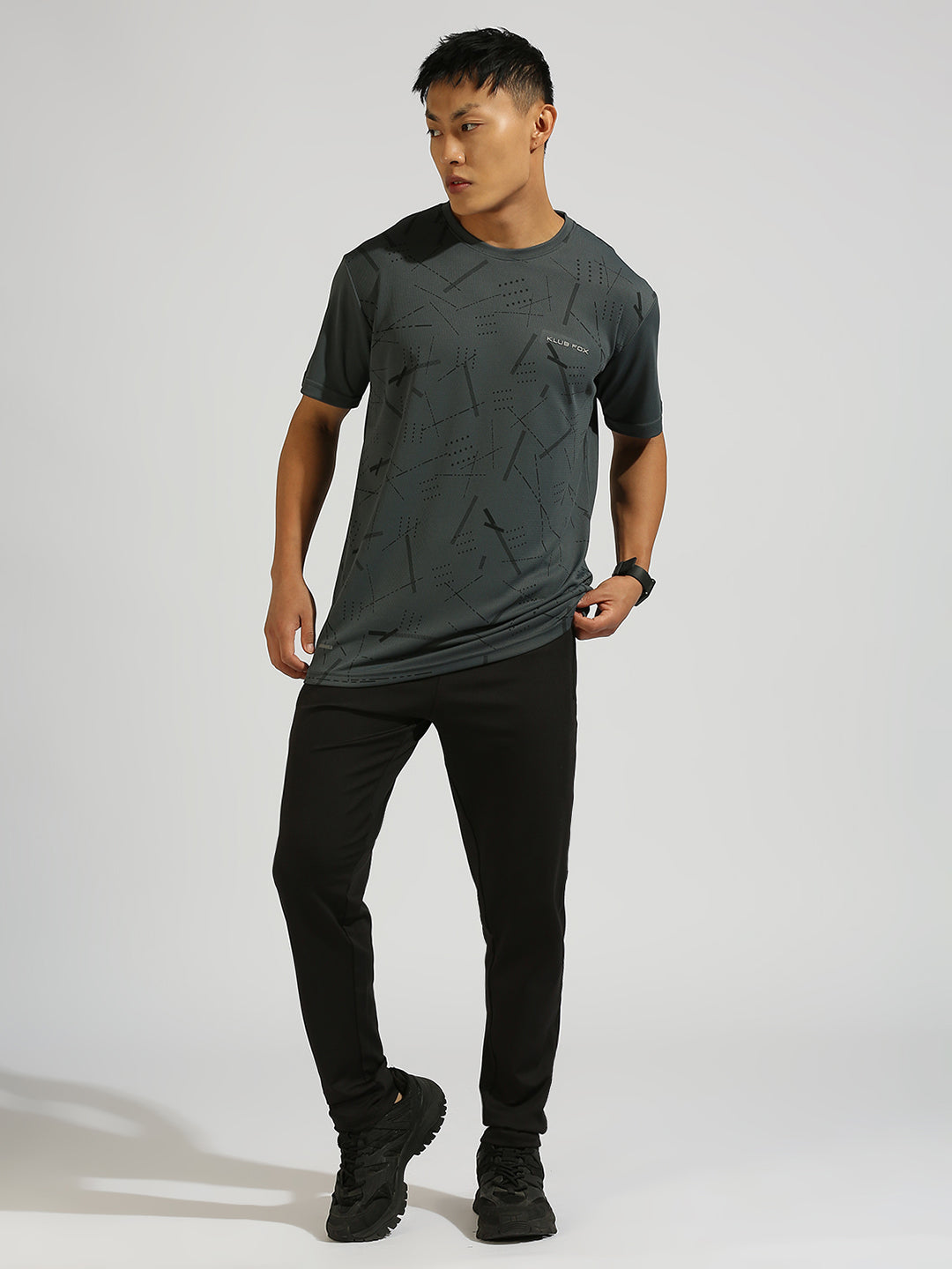 Dark Grey Printed Regular Fit Half Sleeve T-Shirt