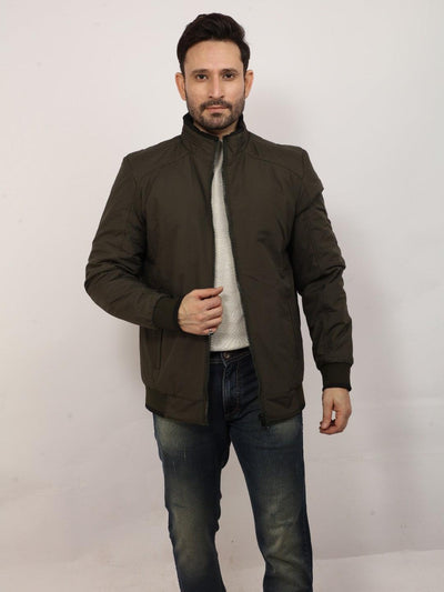 Olive Solid Zipper Jacket