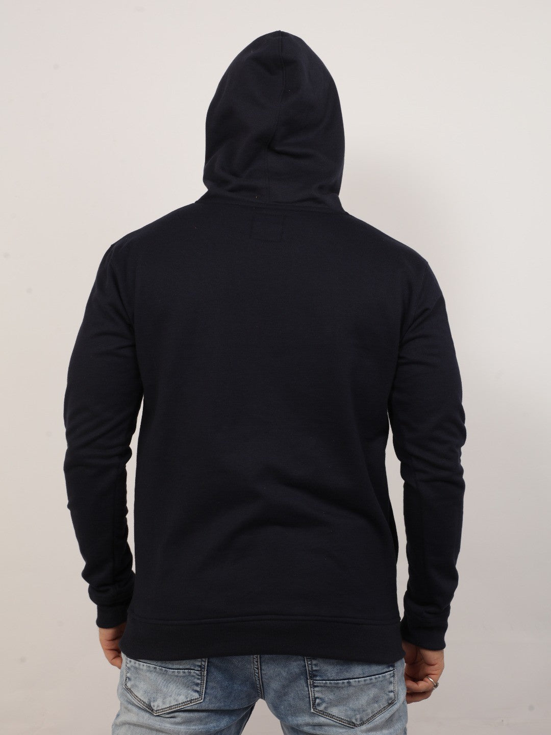 Navy Printed Hooded Sweatshirt