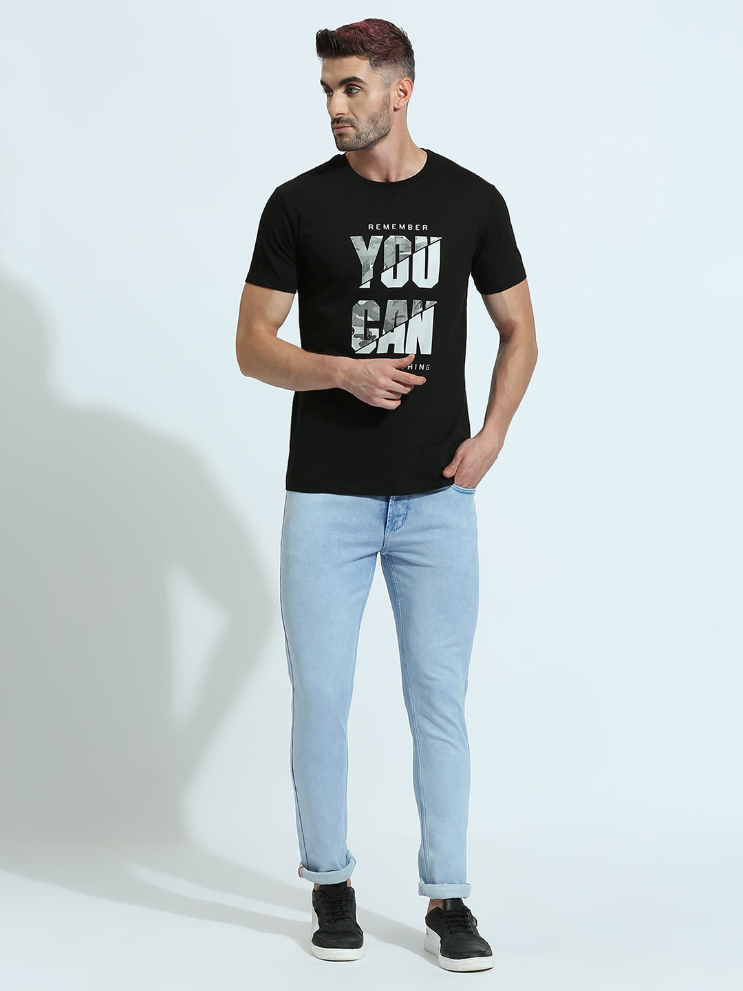 Black Printed Regular Fit Half Sleeve T-Shirt