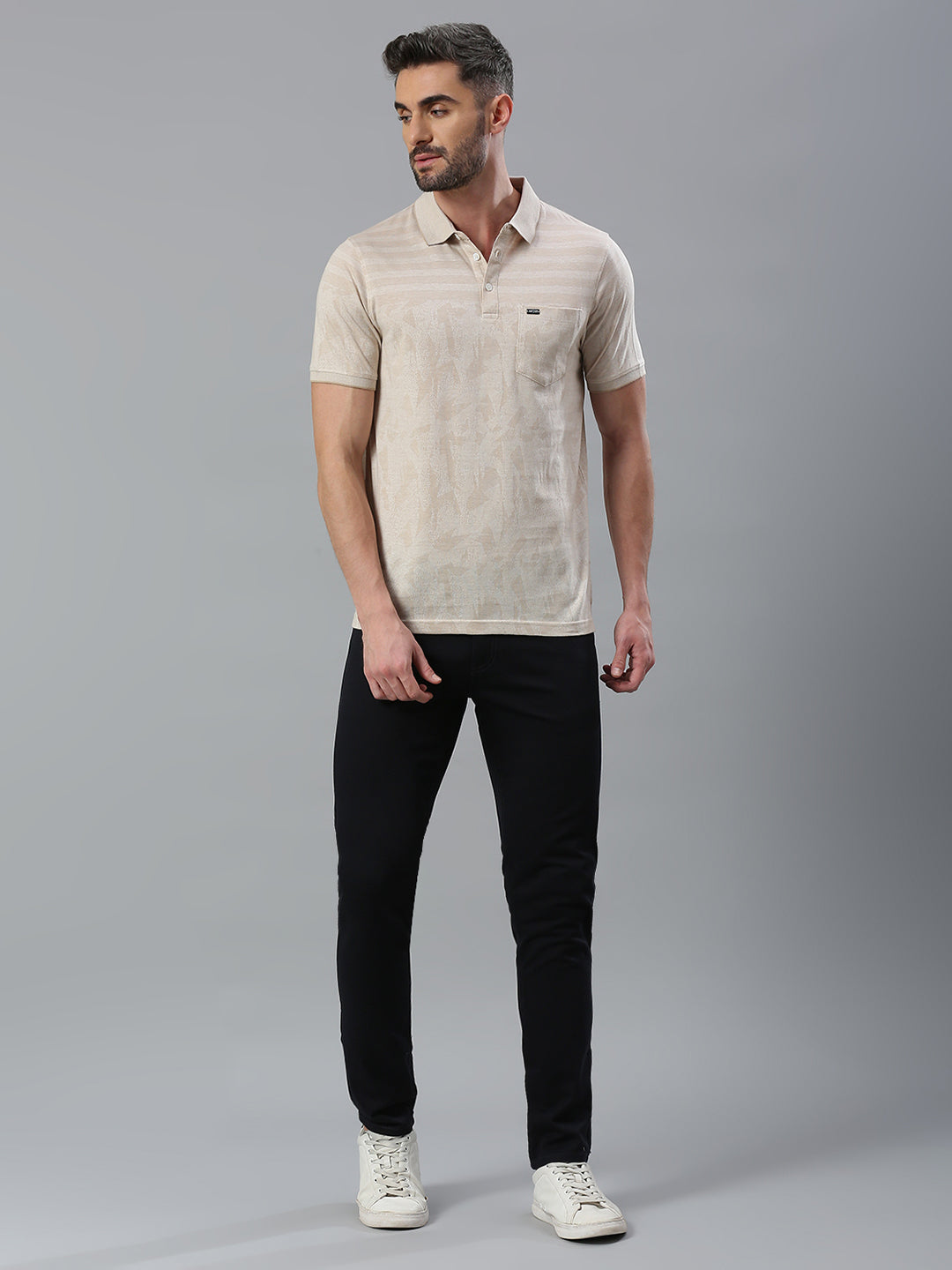 Beige Solid Regular Fit Half Sleeve T-Shirt