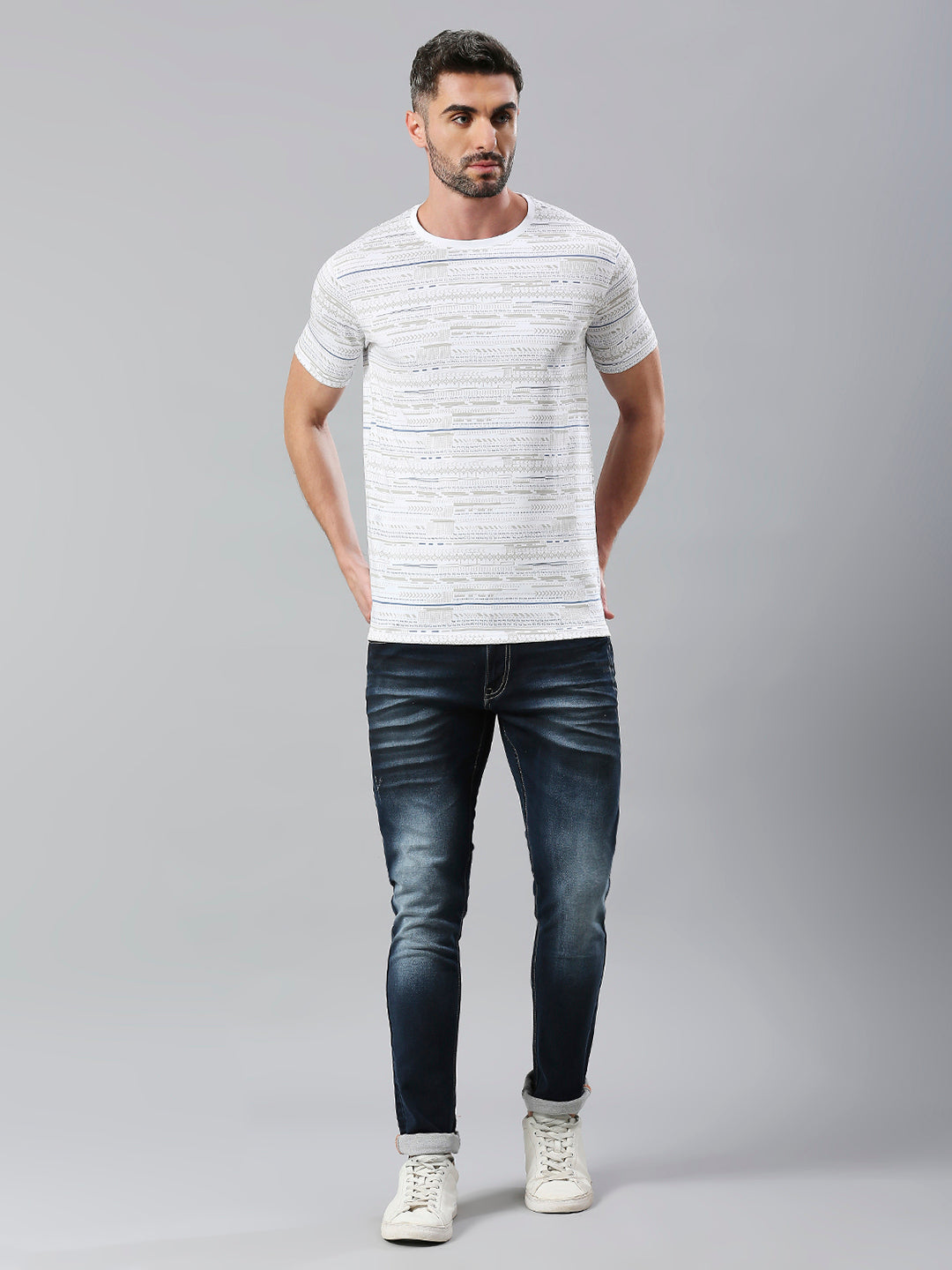 White Printed Regular Fit Half Sleeve T-Shirt