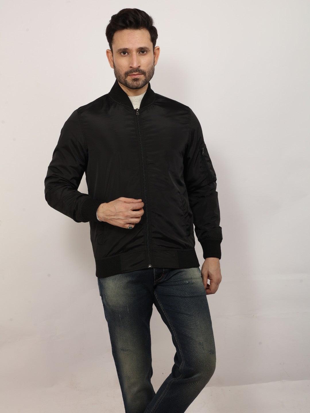 Black Solid  Crew Jacket