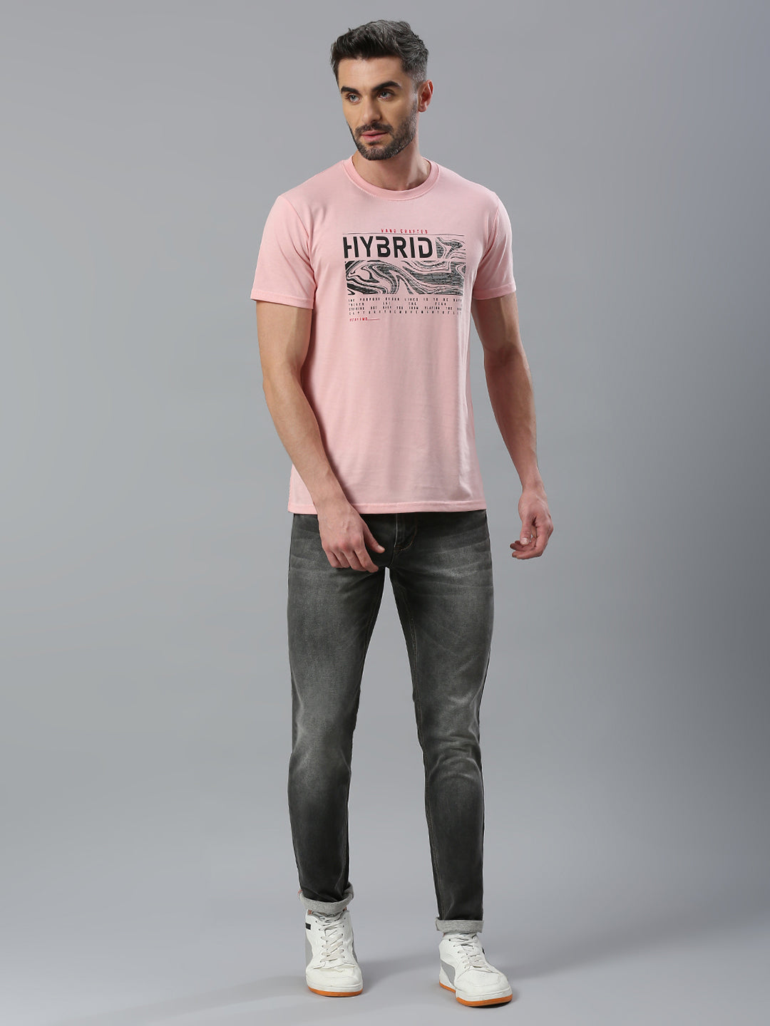 Pink Printed Regular Fit Half Sleeve T-Shirt