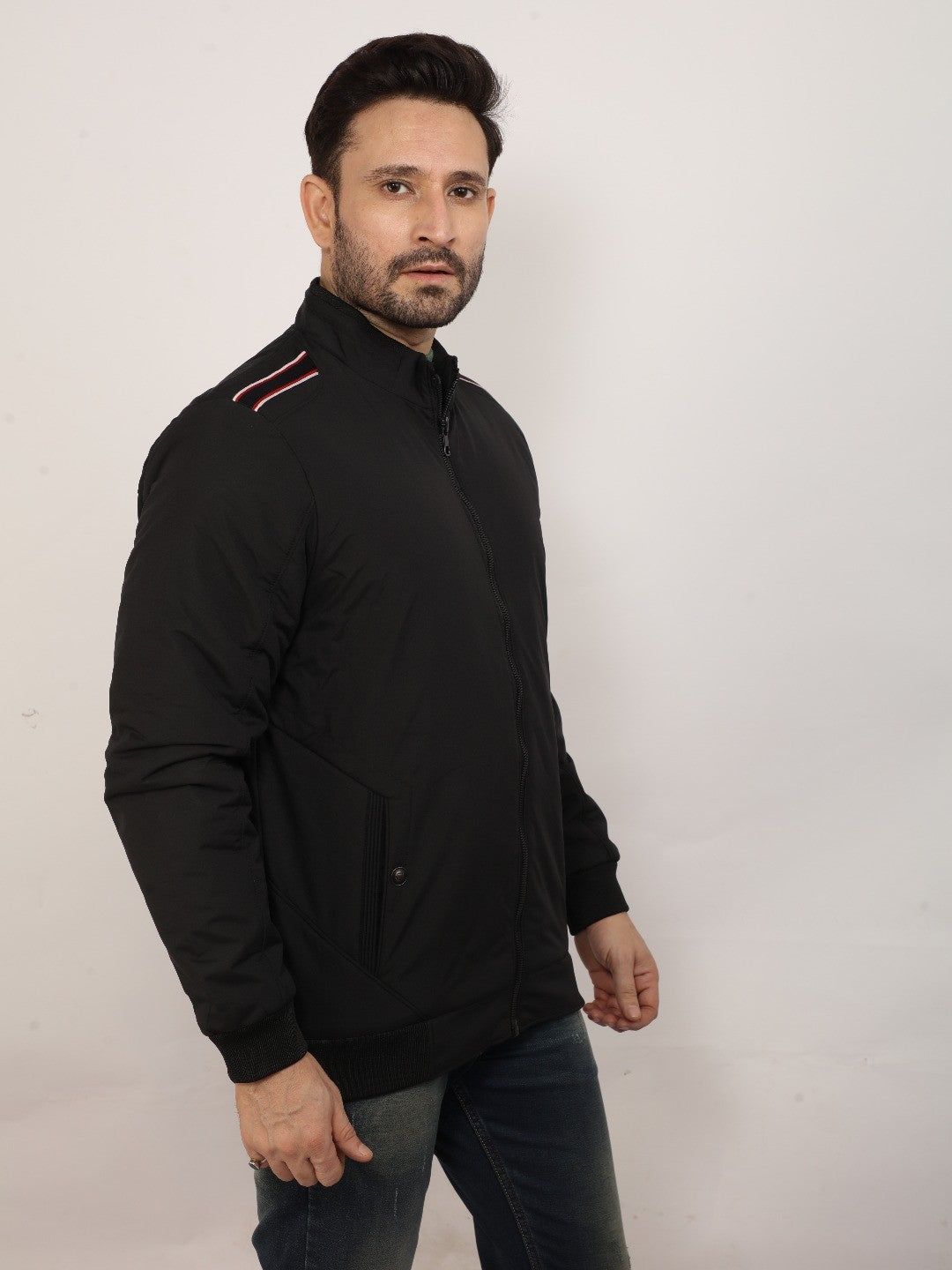 Black Solid Zipper Jacket