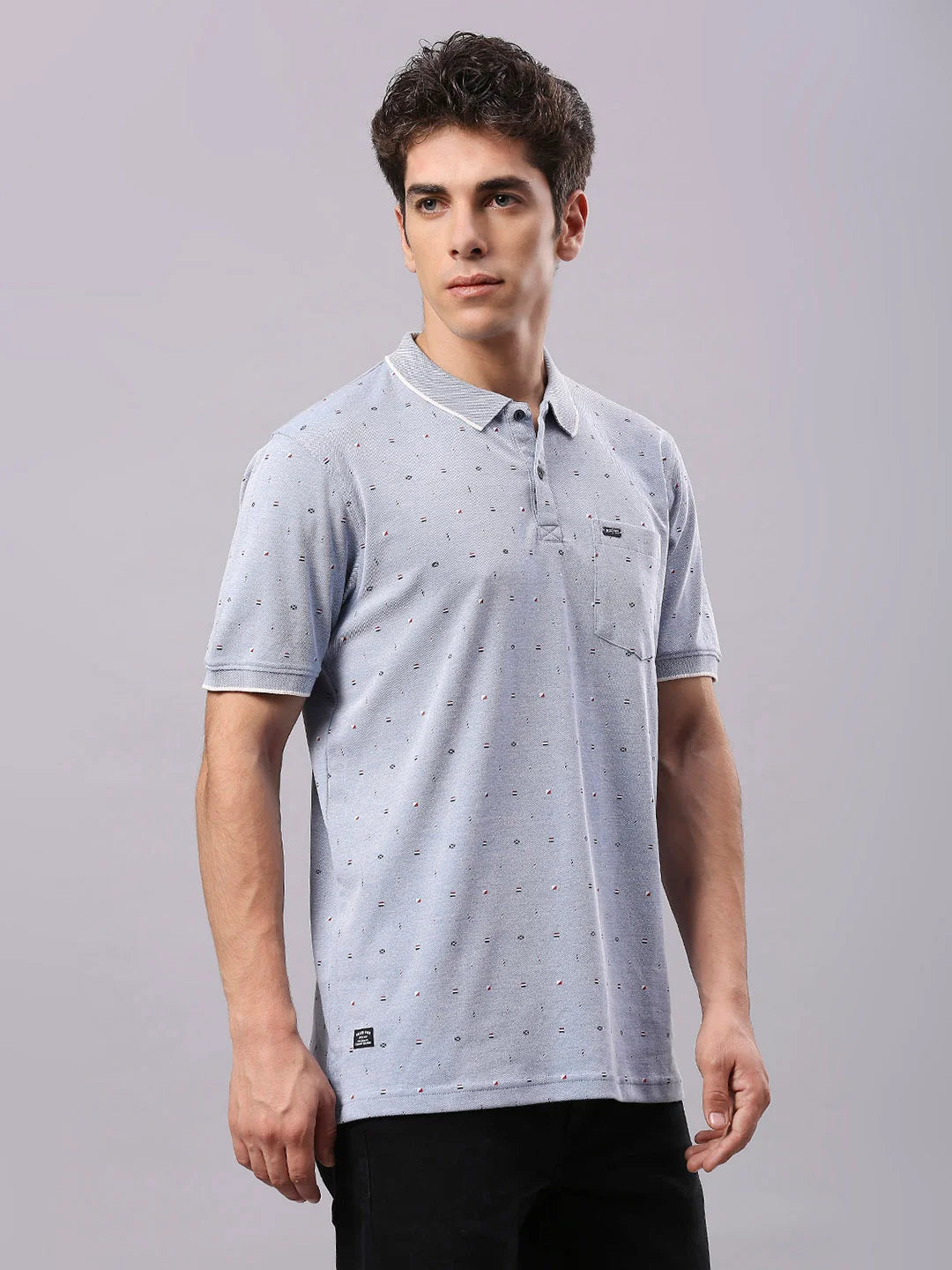 Blue Printed Polo Regular H/S T-Shirt