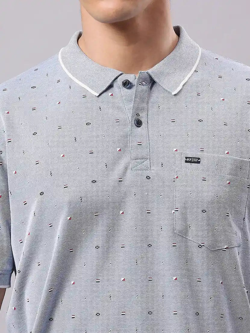 Blue Printed Polo Regular H/S T-Shirt