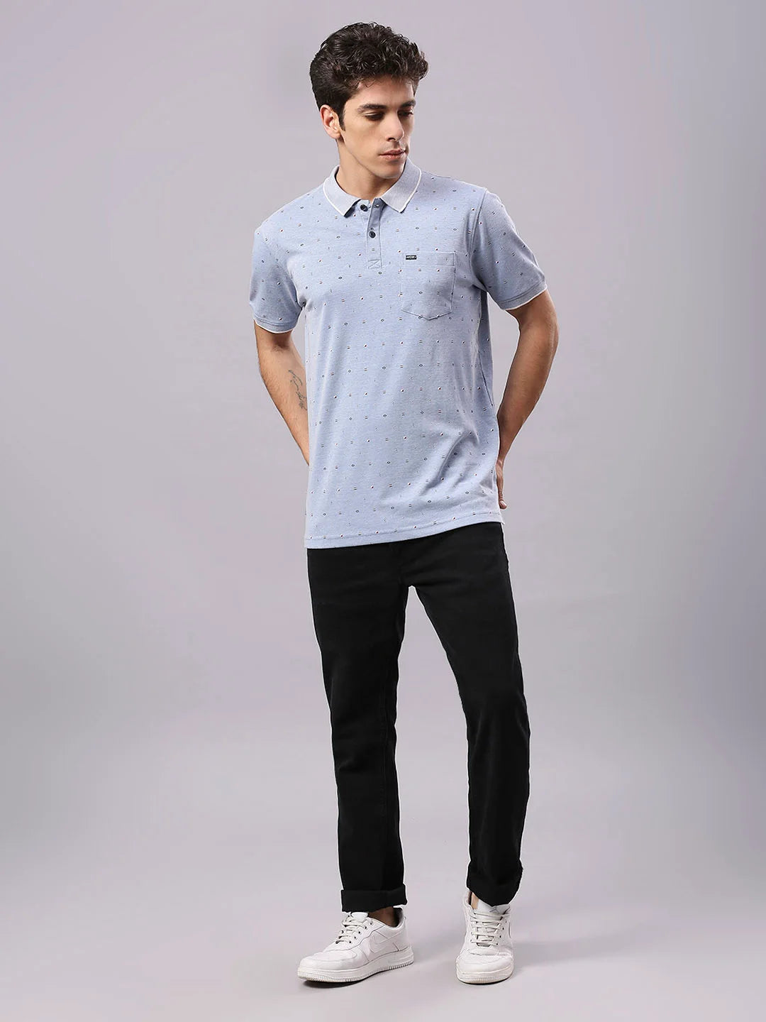 Blue Printed Polo Regular H/S T-Shirt