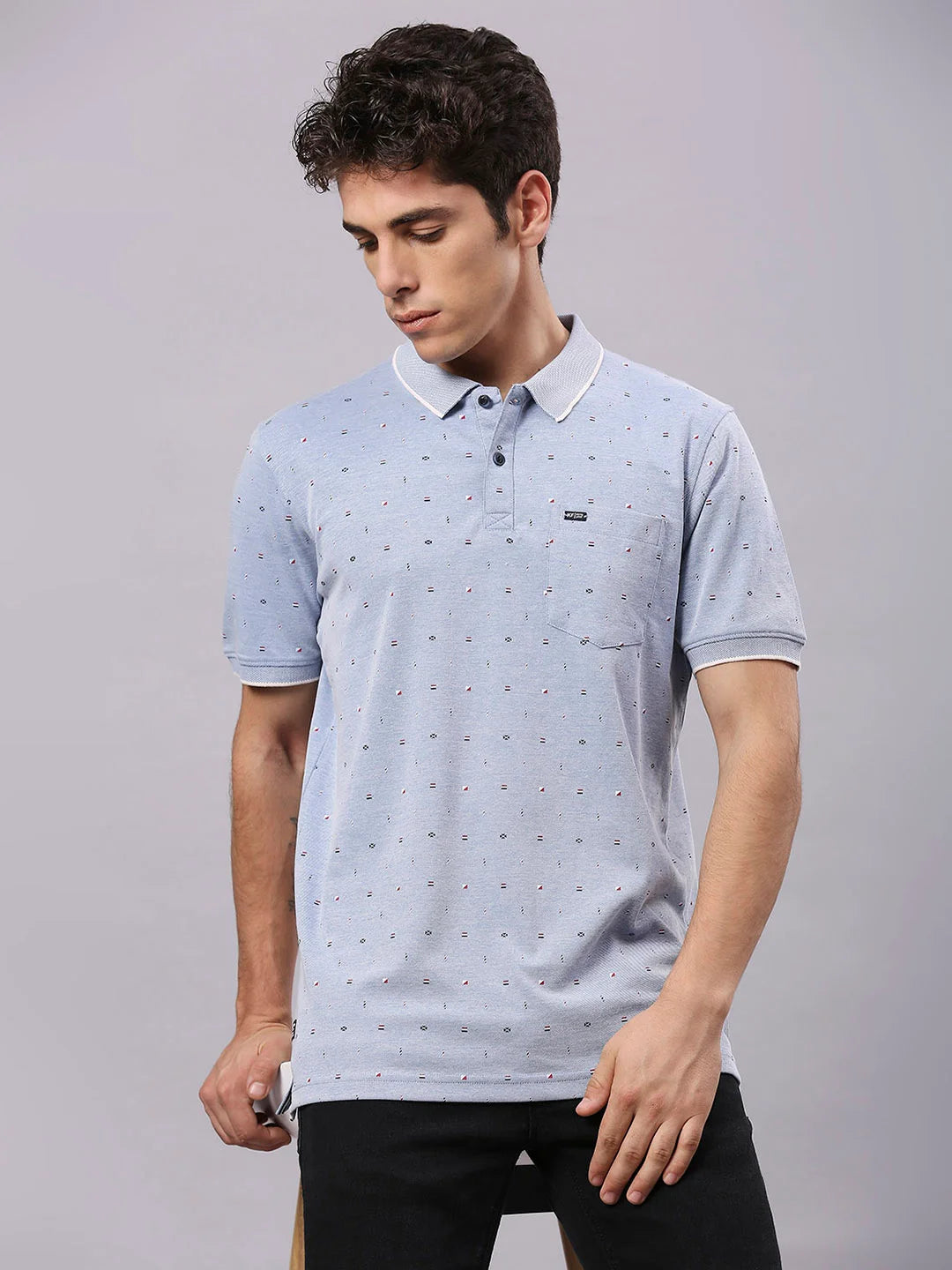 Blue Printed Polo Regular H/S T-Shirt