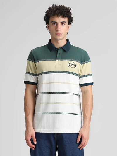 Dusty Green/ Off White Striped T-Shirt