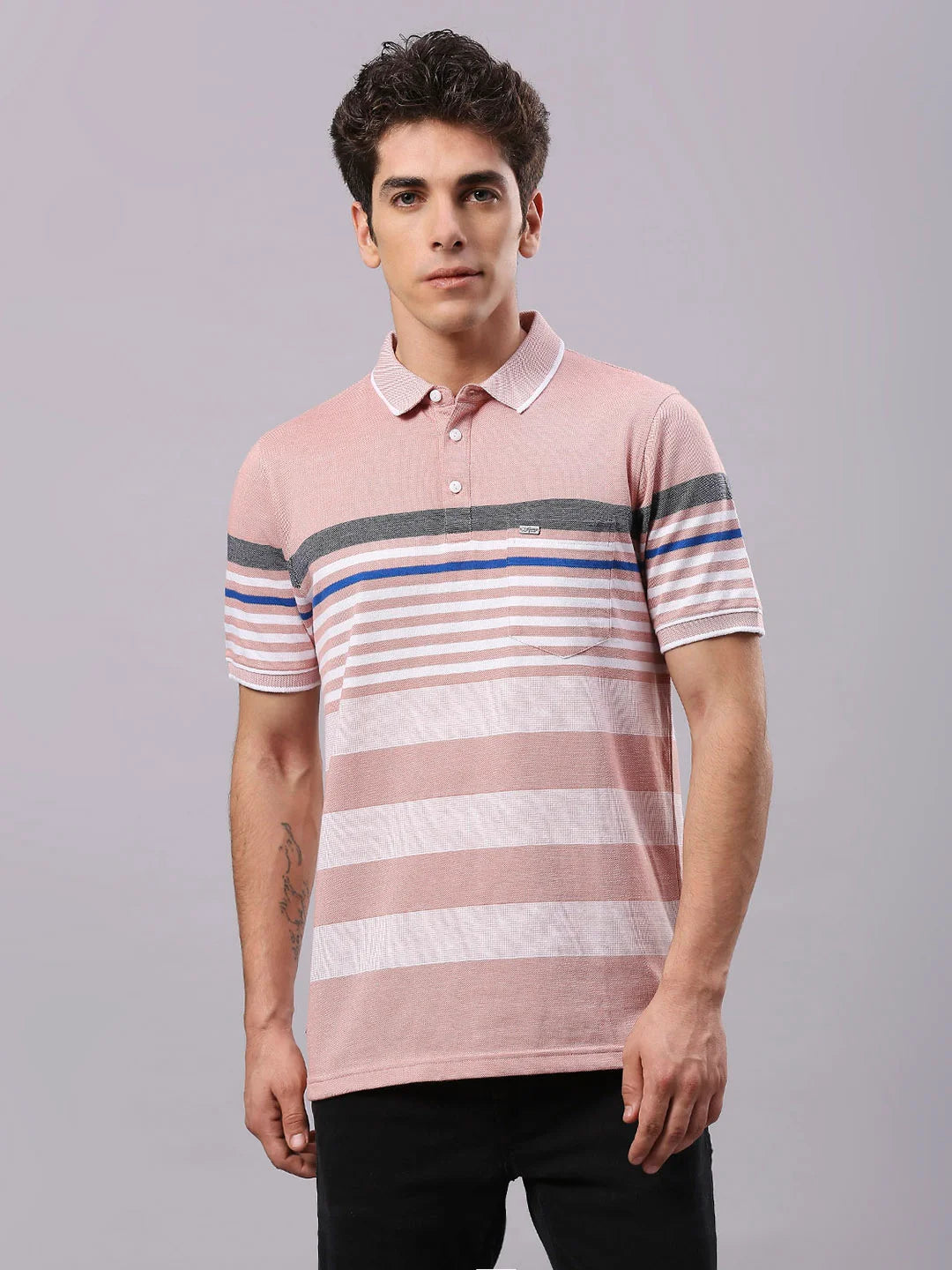 Pink Striped Polo T-Shirt