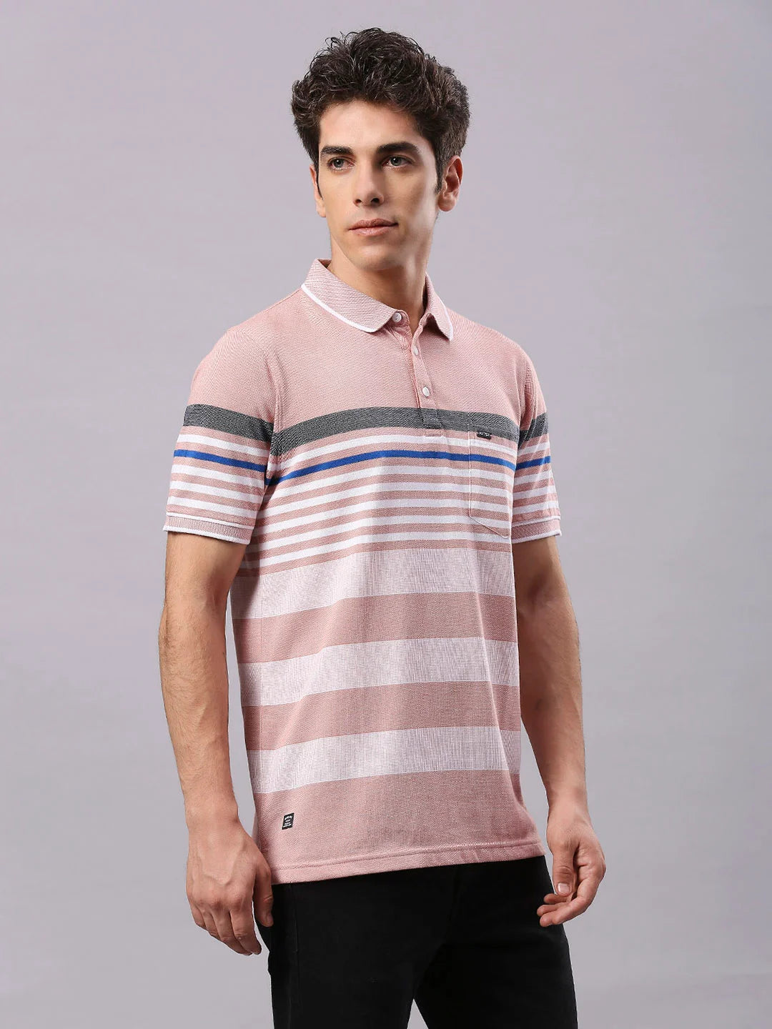 Pink Striped Polo Regular H/S T-Shirt