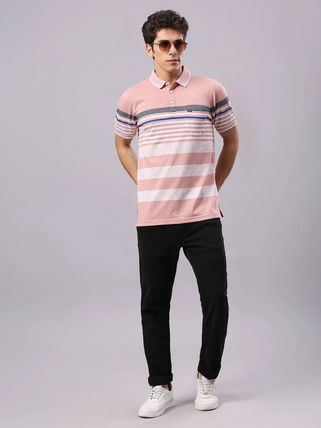 Pink Striped Polo Regular H/S T-Shirt