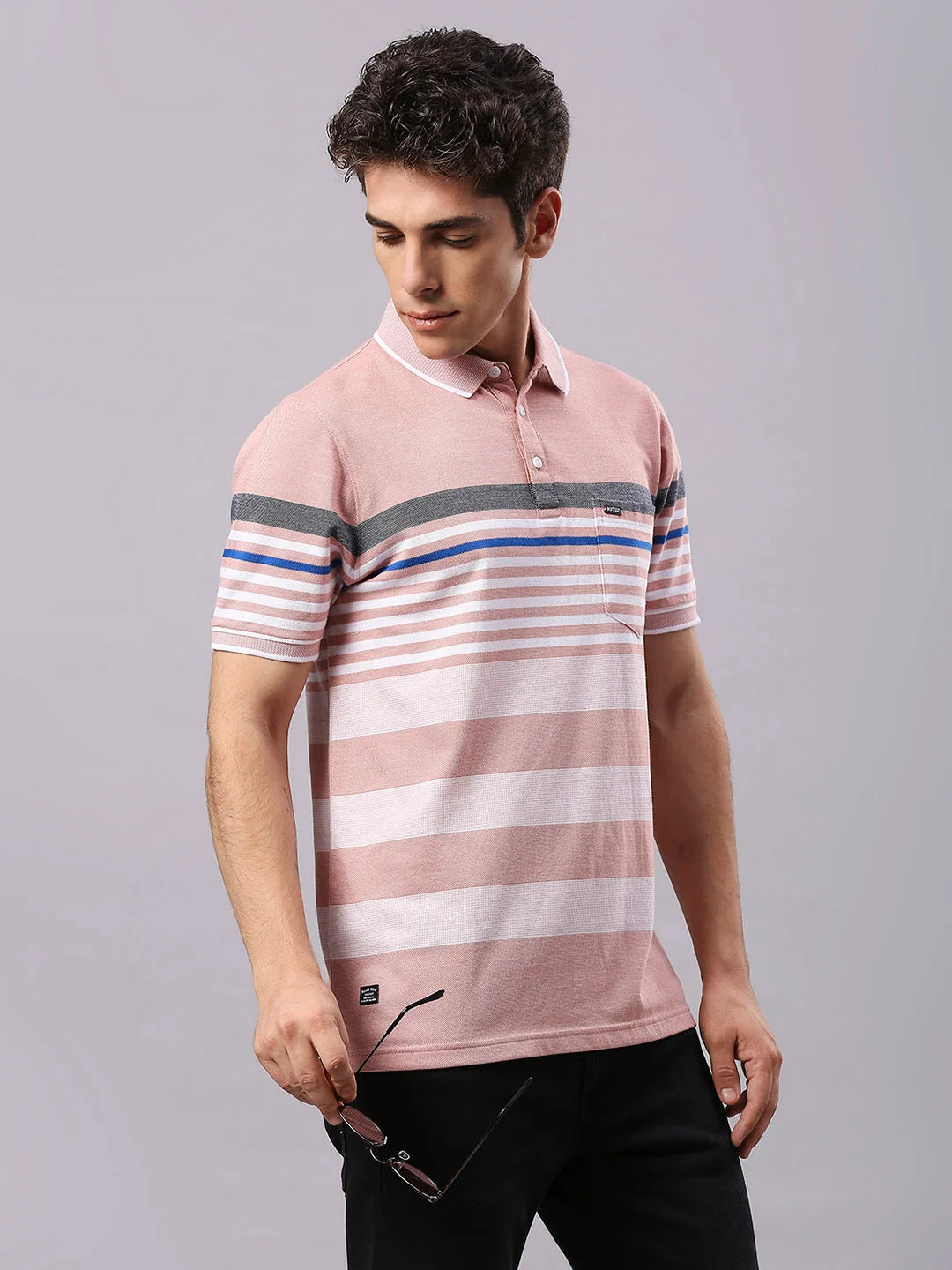 Pink Striped Polo Regular H/S T-Shirt