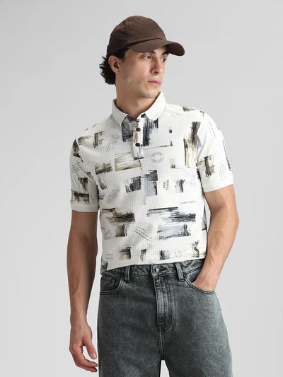 Off White Jacquard Polo T-Shirt