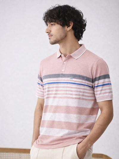 Pink Striped Polo T-Shirt