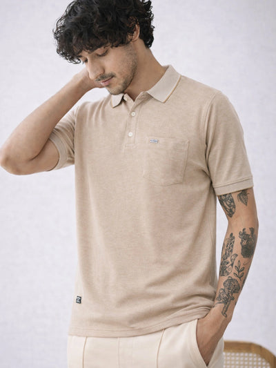 Beige Solid Polo T-Shirt
