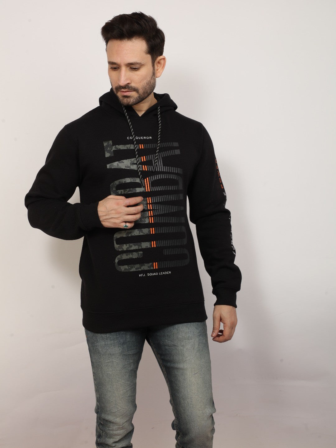 Black Printed Hooded Sweatshirt